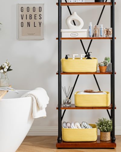 Small Woven Storage Basket for Organizing (Yellow / 13.5"L x 9.5"W x 5"H)
