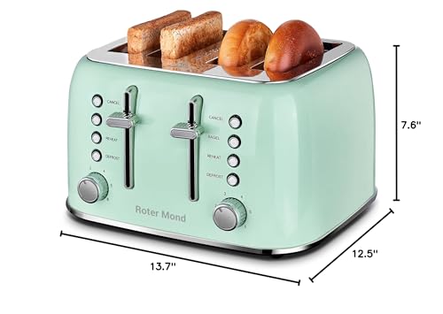 Toaster 4 Slice Retro Stainless Steel with Extra Wide Slots Bagel