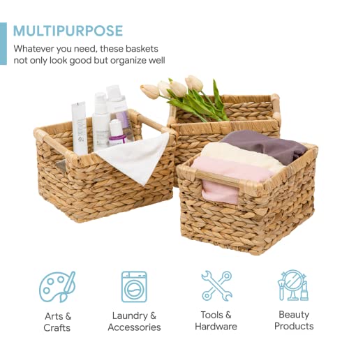 Small Wicker Baskets for Organizing Bathroom (Water Hyacinth / 3-Pack Small (10"L x 7.5"W x 6.3"H))