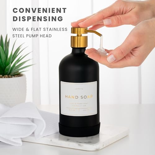 Hand and Dish Soap Dispenser for Kitchen and Bathroom (Matte Black Bottle / Brushed Gold Pump)