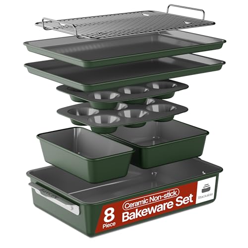 Bakken 8 Piece Ceramic Coated Bakeware Sets (Green)