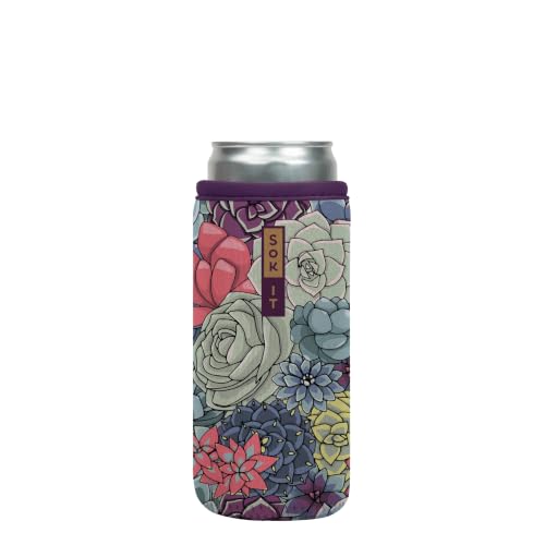 CanSok Sleeve for Beer & Soda Insulated Neoprene Cover (Succulents / 12oz Slim Can Sleeve)