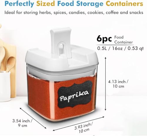6PC (0.5L, 2.1 Cup, 17oz) Airtight Spice Storage Containers, 6 Spoons (White - 6 Pc / 6 Pc - 0.5 Liter)