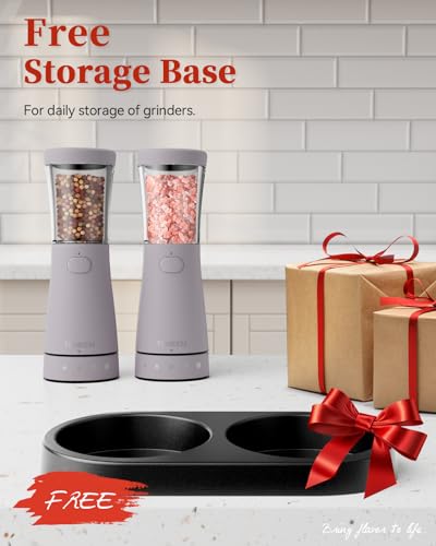 Electric Salt and Pepper Grinder Set with Storage Base (Lavender)