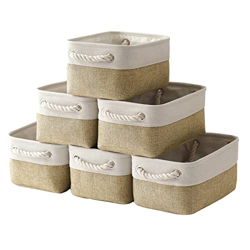 Storage Basket for Shelves (White & Khaki / 6PCS/Small -11.8Lx7.9Wx5.2H)
