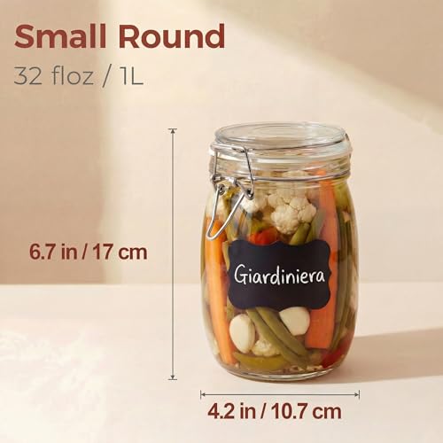 32 oz Round Glass Jars with Airtight Lids (32 floz Set-4Pack)