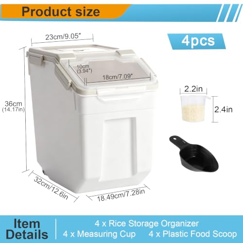 50 lb Large Food Grade Container for Rice Flour Sugar (Grey / 50lbs, 4-pack)