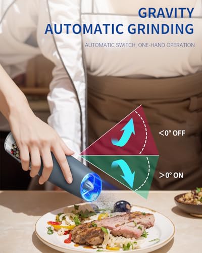 Gravity Electric Salt and Pepper Grinder Set Automatic Salt and Pepper Grinder Set with LED Light (Battery / Blue)