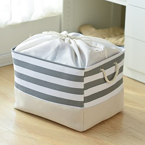 Jumbo Storage Bins Baskets (Grey&White Stripes / 3PCS/Extra Jumbo - 20.5Lx15.7Wx13.8H)