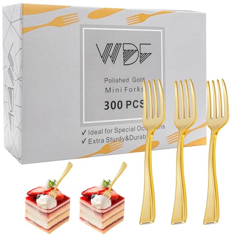 Disposable Plastic Mini Forks 300 Pieces 4 Inches (Gold / Mini Forks)