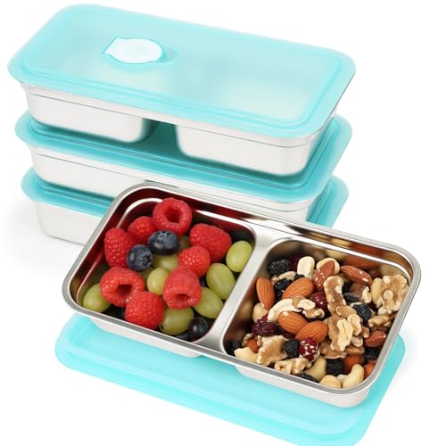 4 Pack Stainless Steel Snack Containers with Lids (4PCS-BLUE)