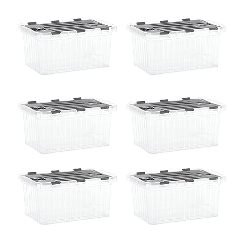 Clear Storage Boxes with Attached Lids (6 Pack)