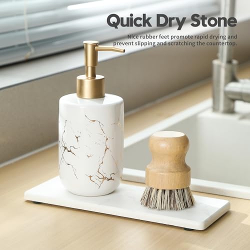 2PCS Water Absorbing Stone Drying Tray for Kitchen Counter & Bathroom Sink (2 Pack - Marble White / 9" x 3.5")