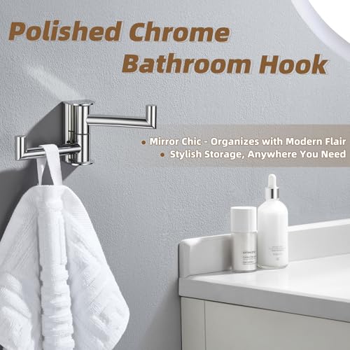 Polished Chrome Swivel Towel Hook with 2 Rotating Arm (1 Pack / Polished Chrome)