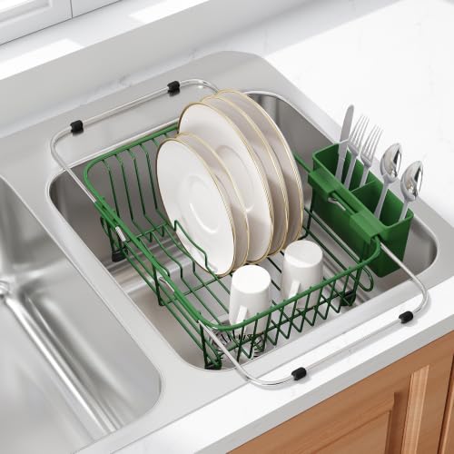 Green Dish Drying Rack in Sink with Utensil Holder (Green / For 10"-12"w Sink)