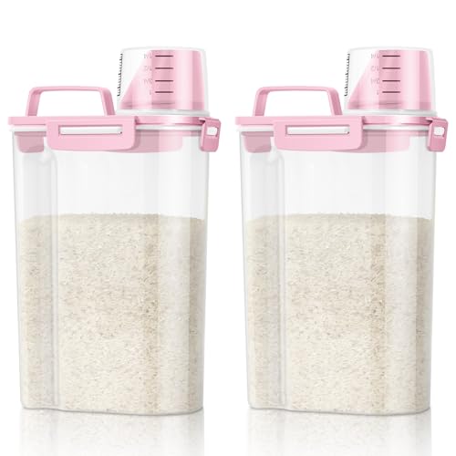 Rice Container 2 Pack 5 Lbs Cereal Container Storage (Pink 3+3Qt)