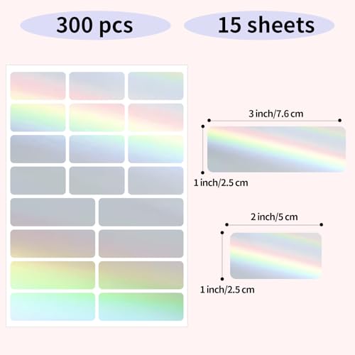Holographic Label Stickers Writable Holographic Silver Gift Labels (Silver / 1 x 2 inches, 1 x 3 inches Set)