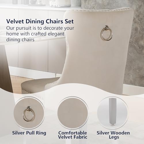 Cream Velvet Dining Chairs Set of 4 (Ivory)