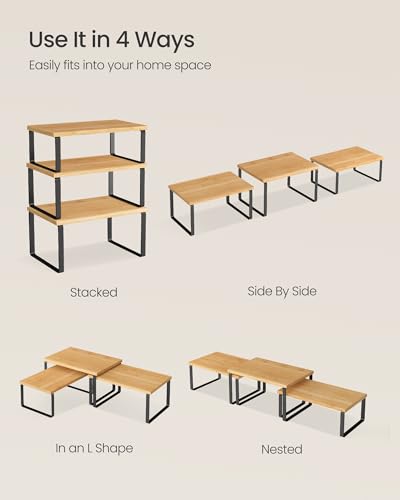 Cabinet Organizer Shelf (White + Natural / S (4.6"H) + S (5.4"H) + S (6.2"H))