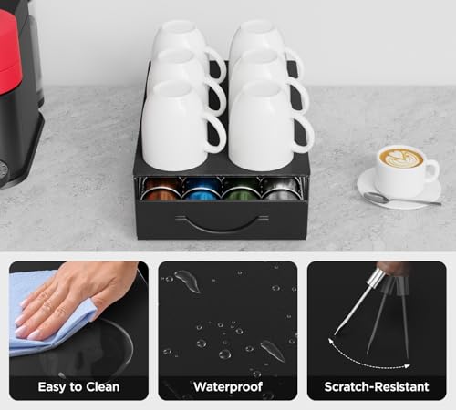 Coffee Pod Holder Drawer Compatible with Nespresso (Pure Black)