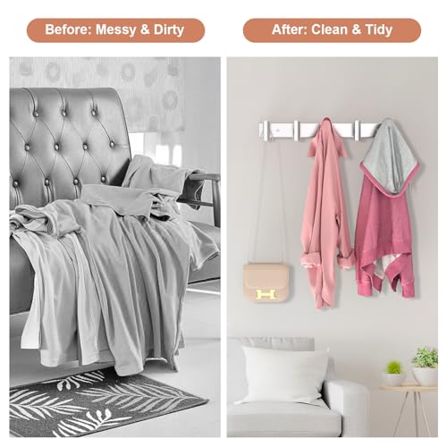 Wall Mounted Coat Rack (Silver / 5 "T" Hooks, 1PACK)