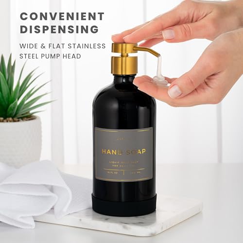 Hand and Dish Soap Dispenser for Kitchen and Bathroom (Gloss Black Bottle / Brushed Gold Pump)