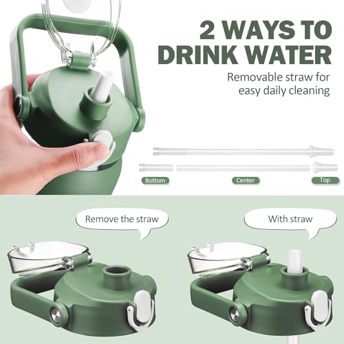 56oz Glass Water Bottles with Straw (Olive / 56 Ounces)