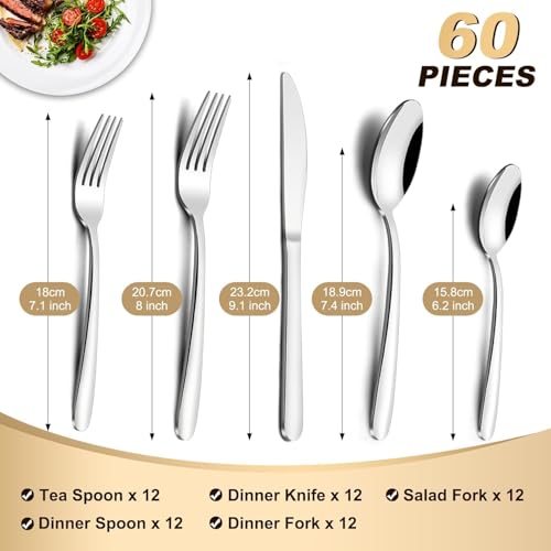 60 Piece Silverware Set Service for 12 (60Pcs)