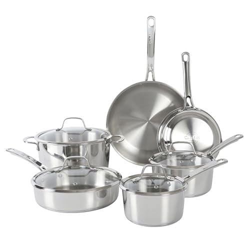 Kitchen Essentials Chef's Deck 10 Piece Stainless Steel Non Toxic Pots and Pans Kitchen Cookware Set w (Stainless Steel / 10-Piece Cookware Set)