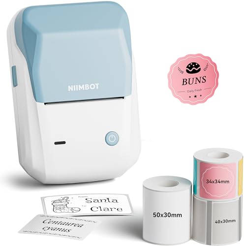 B1 Label Maker Machine with 3 Tapes (Blue White / Printer+3Tapes)