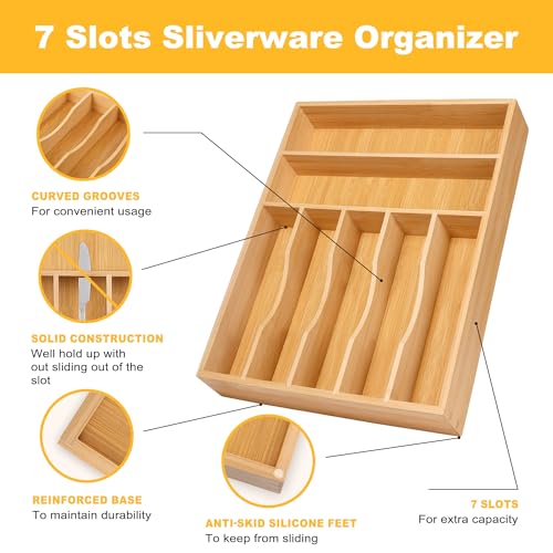Kitchen Bamboo Silverware Organizer