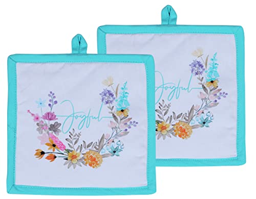 Pot Holders Heat Resistant Cotton Set of 2 Nonslip 8"x8" Inch Hot Pads for Kitchen (8x8 inches / Joyful Floral)