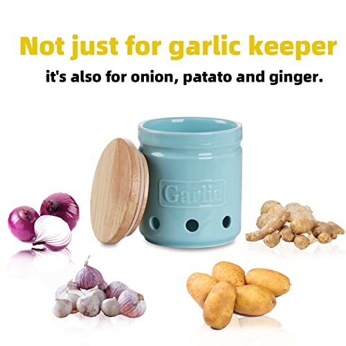 Garlic Keeper with Wooden Lid (Turquoise)