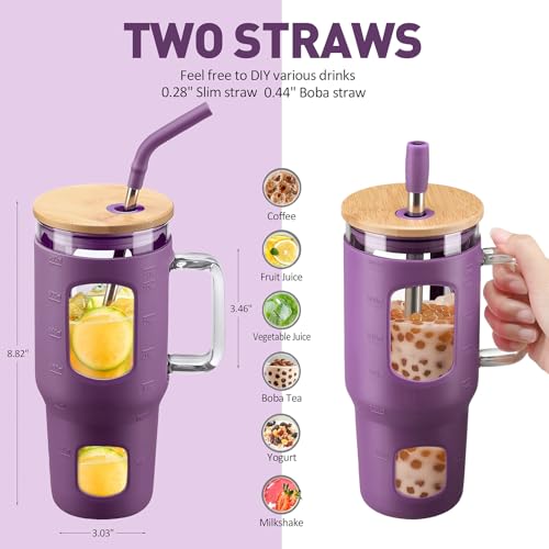 Glass Tumbler with Straw & Lid (Dark Purple / 32 Ounces)