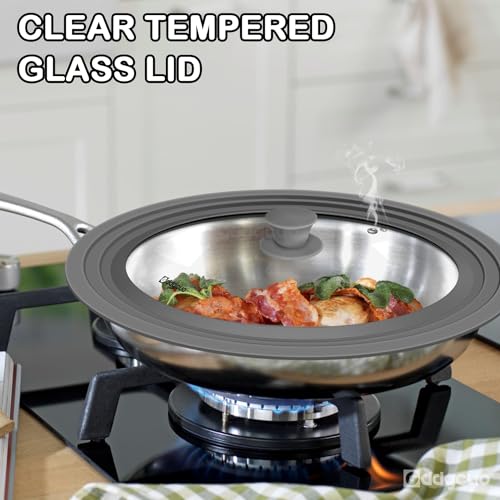 13-14-15 in Universal Pan Lid, Extra Large Silicone Pot Lid for Pots, Pans & Skillets, Replacement Frying Pan Lid with Heat Resistant Silicone Knob, Dishwasher Safe, Grey (Grey / 13''-14''-15'')