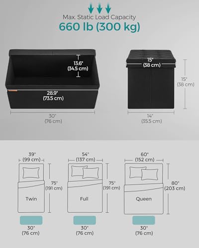 30 Inches Storage Ottoman (Ink Black / 15"D x 30"W x 15"H (with Flipping Lid))