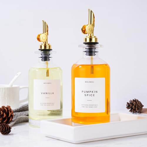 Olive Oil Dispenser Bottle for Kitchen (350ml, Set of 2 Bottles + Tray / Gold)