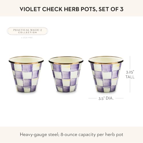 Enamel Herb Pot Set (Violet Check)