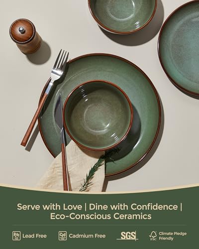 Stoneware Dinnerware Sets for 6 (Brown Green / Set (24pcs-6))