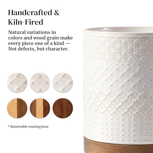 360° Rotating Extra Large Cooking Utensil Holder (White Embossed / 7.6 Inch)