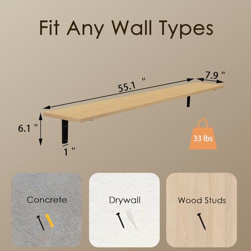 Long Wall Shelves (Natural / 55.1 Inch)