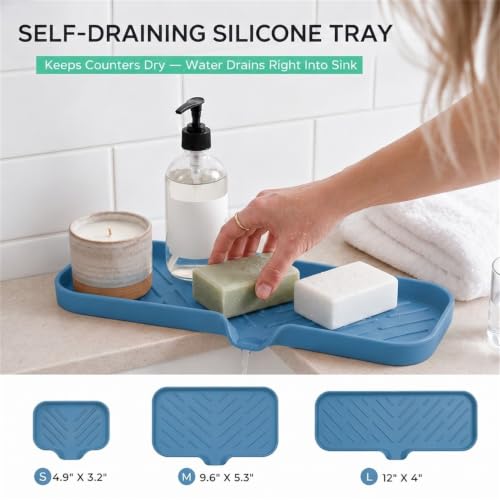 Silicone Soap Dish with Drain Spout (Lichen Blue / L(12"×4"))