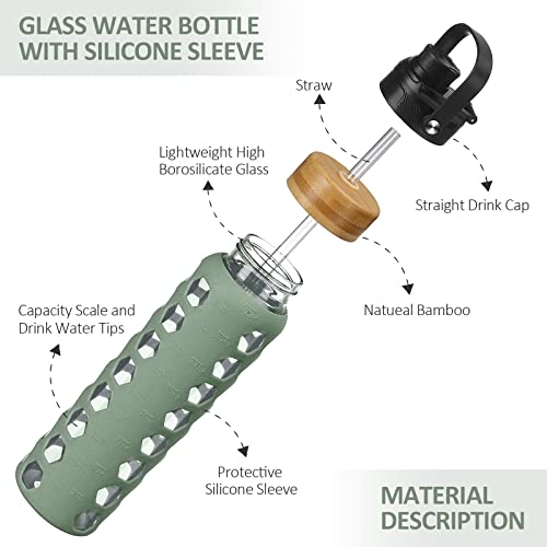 Glass Water Bottle (Olive / 32 Ounces)