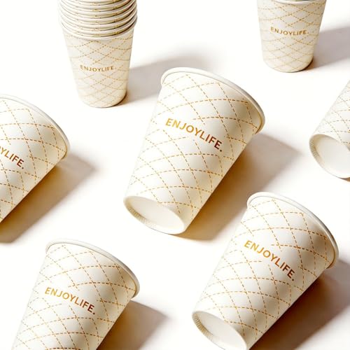 Disposable Paper Coffee Cups 12 oz 100 Count (W-Gold - 12 oz)