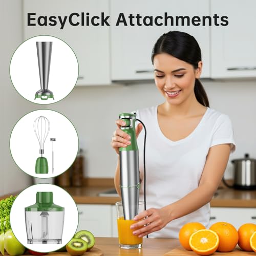 Immersion Blender Handheld 5 in 1 Hand Blender Set 1100W Heavy Duty (Green / 5 in 1)
