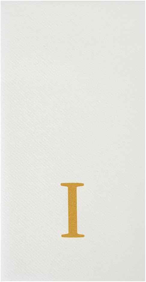 Luxenap 15.8 X 7.9 Inch Linen-Feel Guest Towels, 2000 Lettered Hand Towels - Gold Letter 'I', Sans Serif Font, White Paper Dinner Napkins, airlaid, For Restrooms And Tables