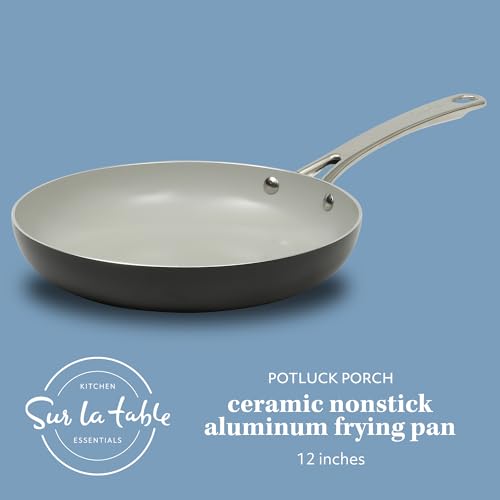 Kitchen Essentials Potluck Porch 12 Inch Deep Frying Pan Skillet Aluminum PFA Free Ceramic Cookware Chef's Pan (12" Frying Pan / Black)
