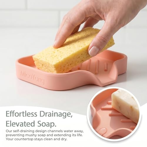 Silicone Soap Dish with Drain Spout (Pink / S(4.9"×3.2"))