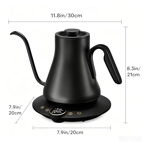 Gooseneck Electric Kettle with ±1℉ Temperature Control 0.9 Liter (Ebony Black)