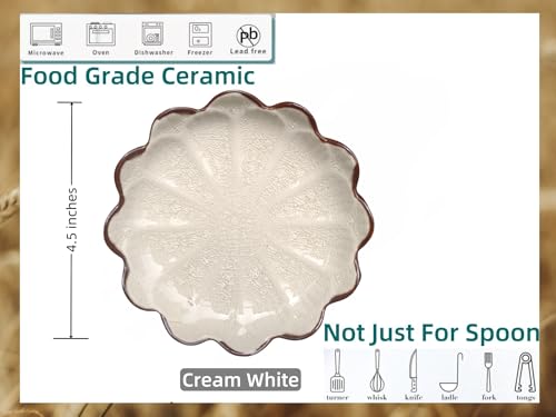 Ceramic Spoon Rest for Stove Top (Cracks Deco, Cream White)
